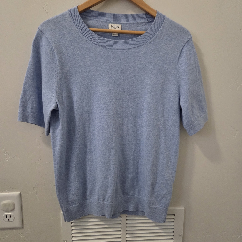 J. Crew Blue Short Sleeve Teddie Sweater Sz M